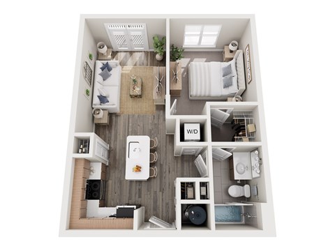 Floor plan for 1 bed, 1 bath, 750 sqft